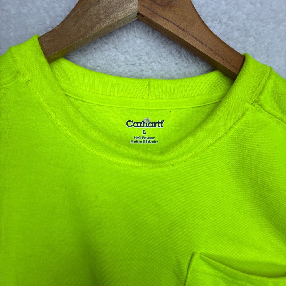 Carhartt Mens Work-Dry Short Sleeve Pocket T-Shirt Neon Yellow Green Large L NWT - Picture 11 of 16